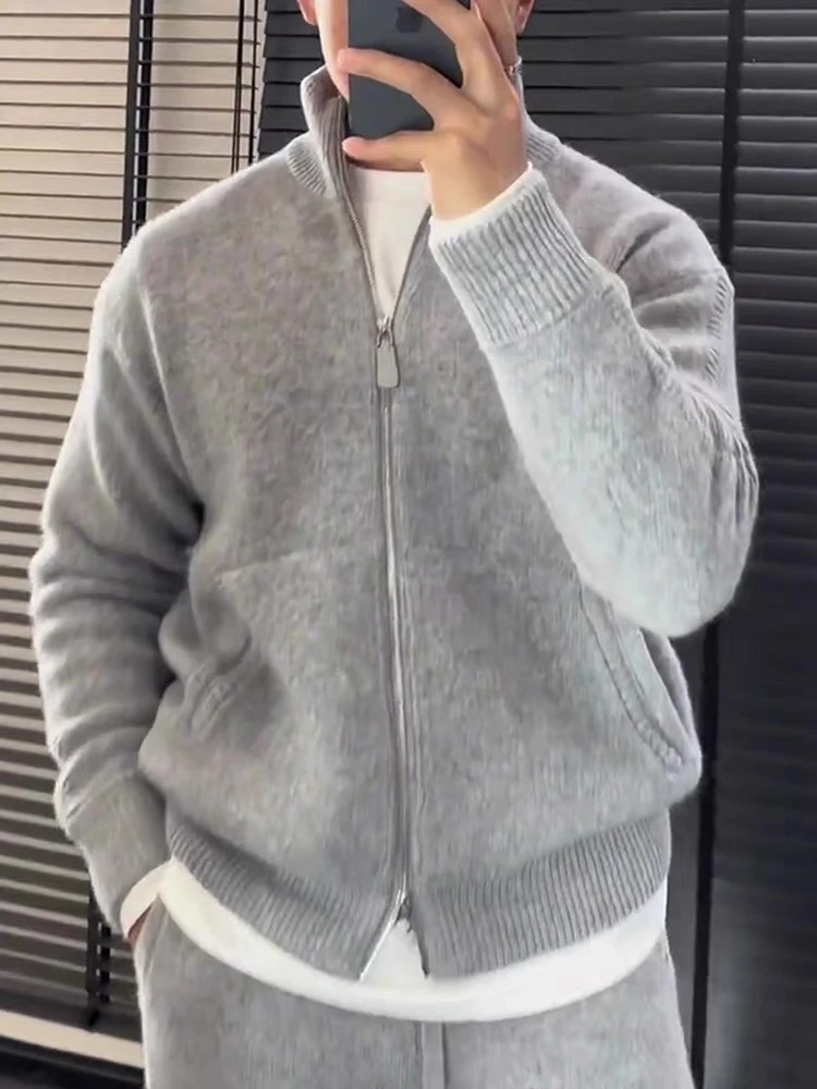 

Fall Winter New Sle Men's Knitted Zipper Collar Sweater Casual Comfortable Soft Long Sve Warm Thiened Outerwear