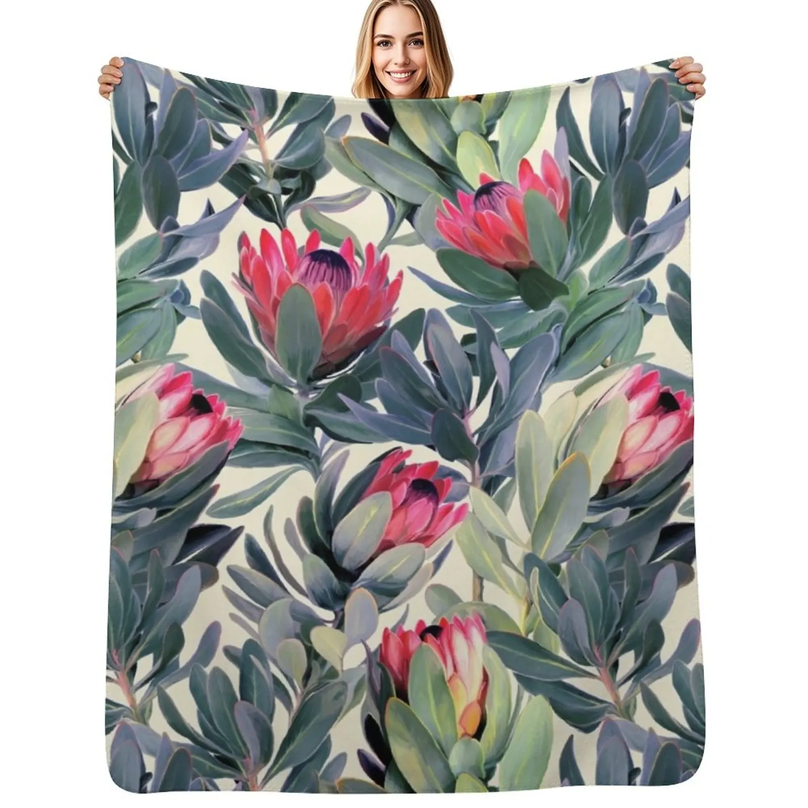 Painted Protea Pattern Throw Blanket Single Hair Moving Thin Decorative Beds Decoratives Blankets