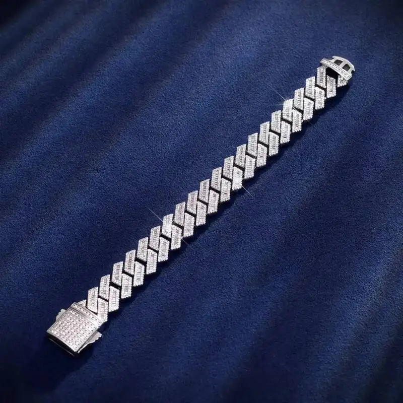 Luxury Factory Custom New Arrive 19mm S925 Vvs Moissanite Big Cuban Chain Necklace Iced Out Cuban Link Bracelet Hain Jewelry Nec