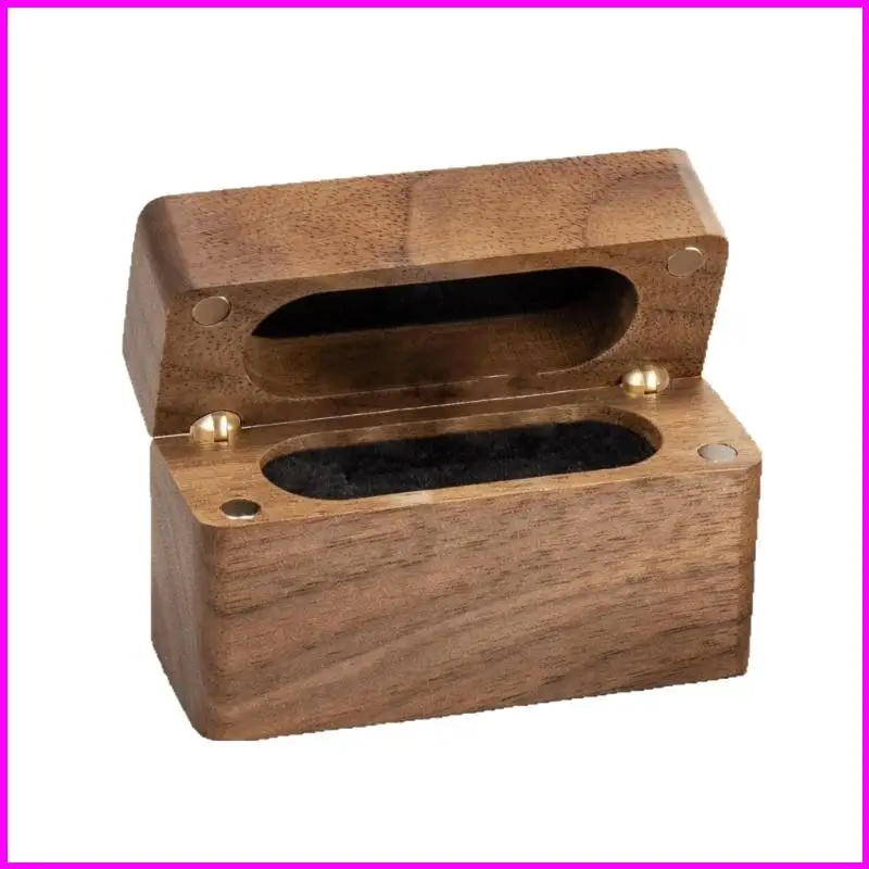 

Прямоугольная коробка для колец из орехового дерева для обручальных колец с мягкой подкладкой, защитный контейнер для хранения