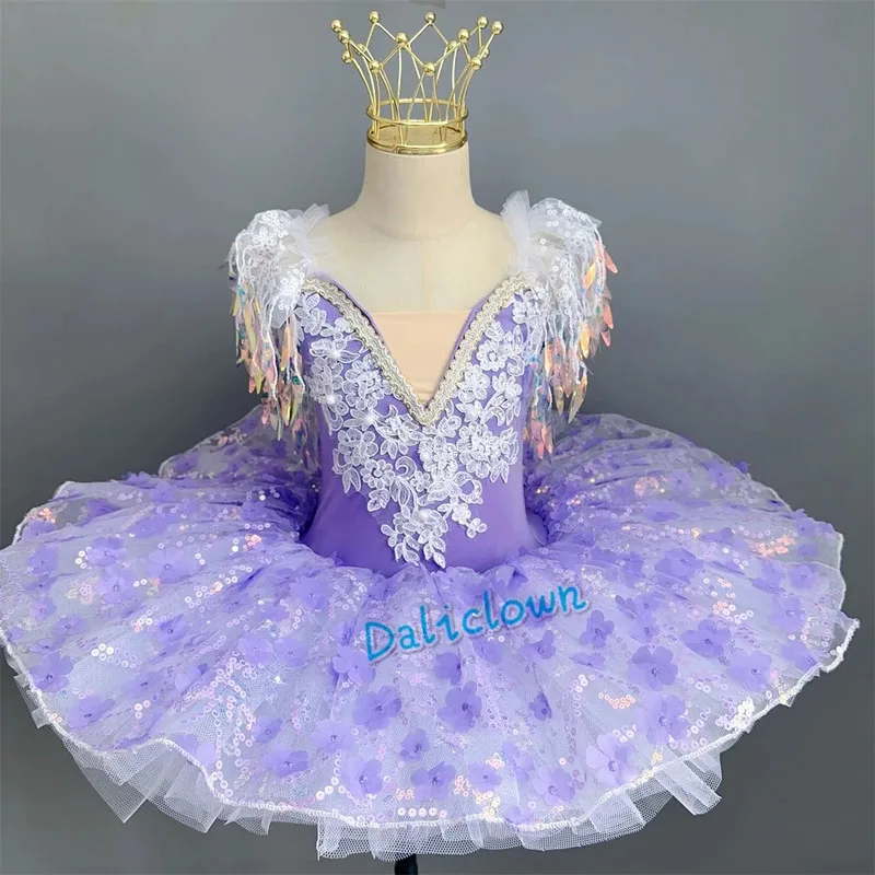 

COSda@Professional Ballerina Ballet Tutu Dress Girls Flower Sequin Dance Clothes Kids Pancake Tutu Ballet Costume Leotard Ballet