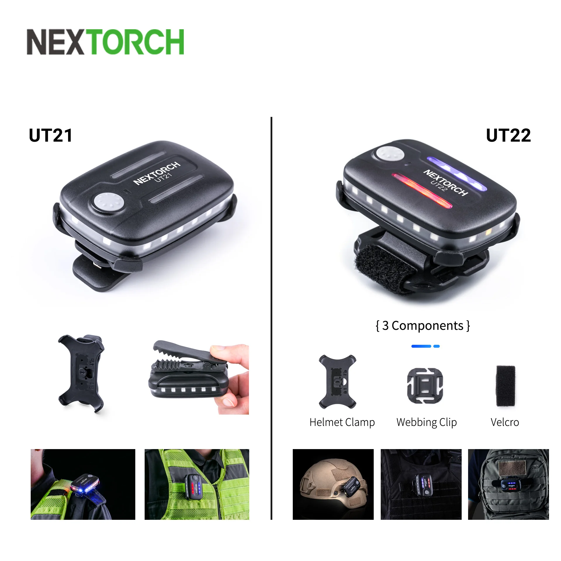 NEXTORCH-Gravity Sensing Polícia Ombro Luzes, Patrulha Policial, luzes LED vermelho e azul, rotação de 360 °, lâmpada de segurança aviso, UT21