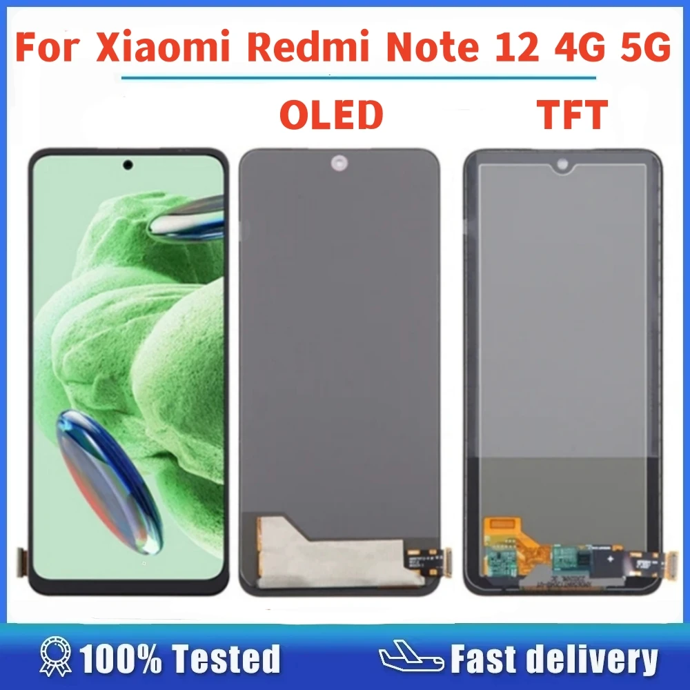 OLED / TFT For Xiaomi Redmi Note 12 4G 5G LCD Display Touch Digitizer Screen Full Assembly Replacement