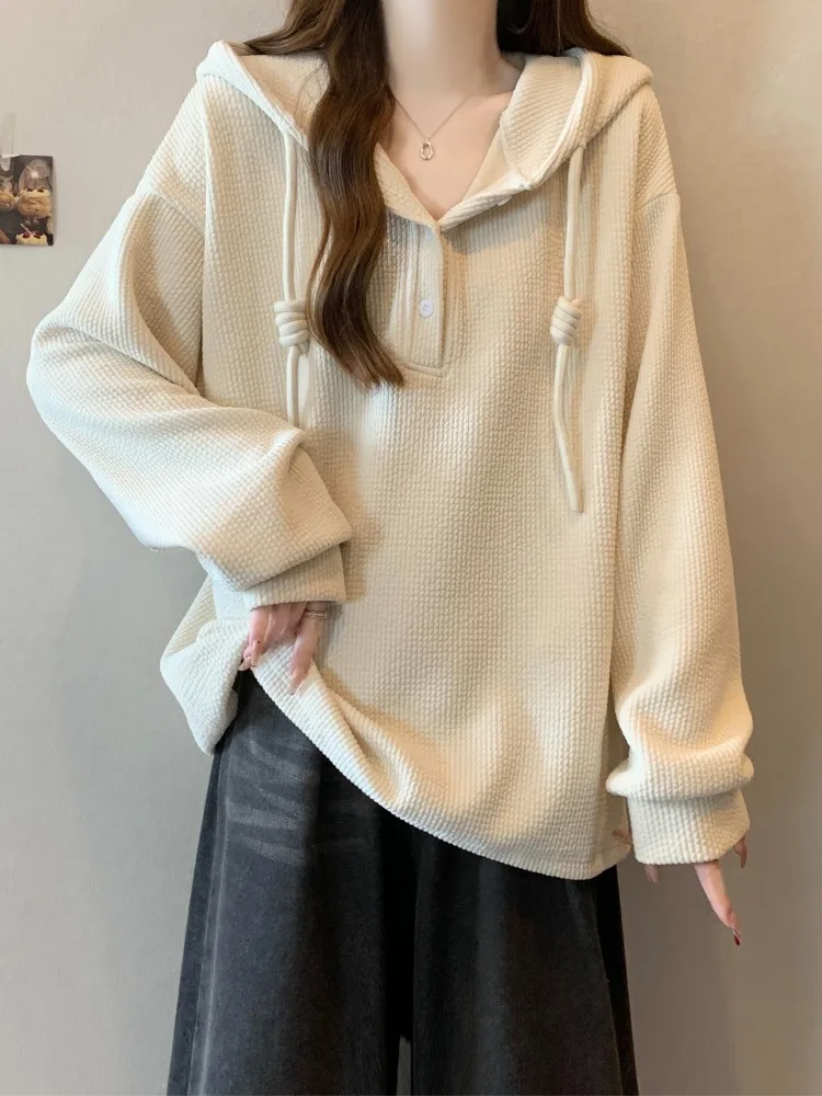 

Свободная женская толстовка с длинным рукавом больших размеров в стиле оверсайз, базовая модель, весна 2026, модная повседневная удобная кофта