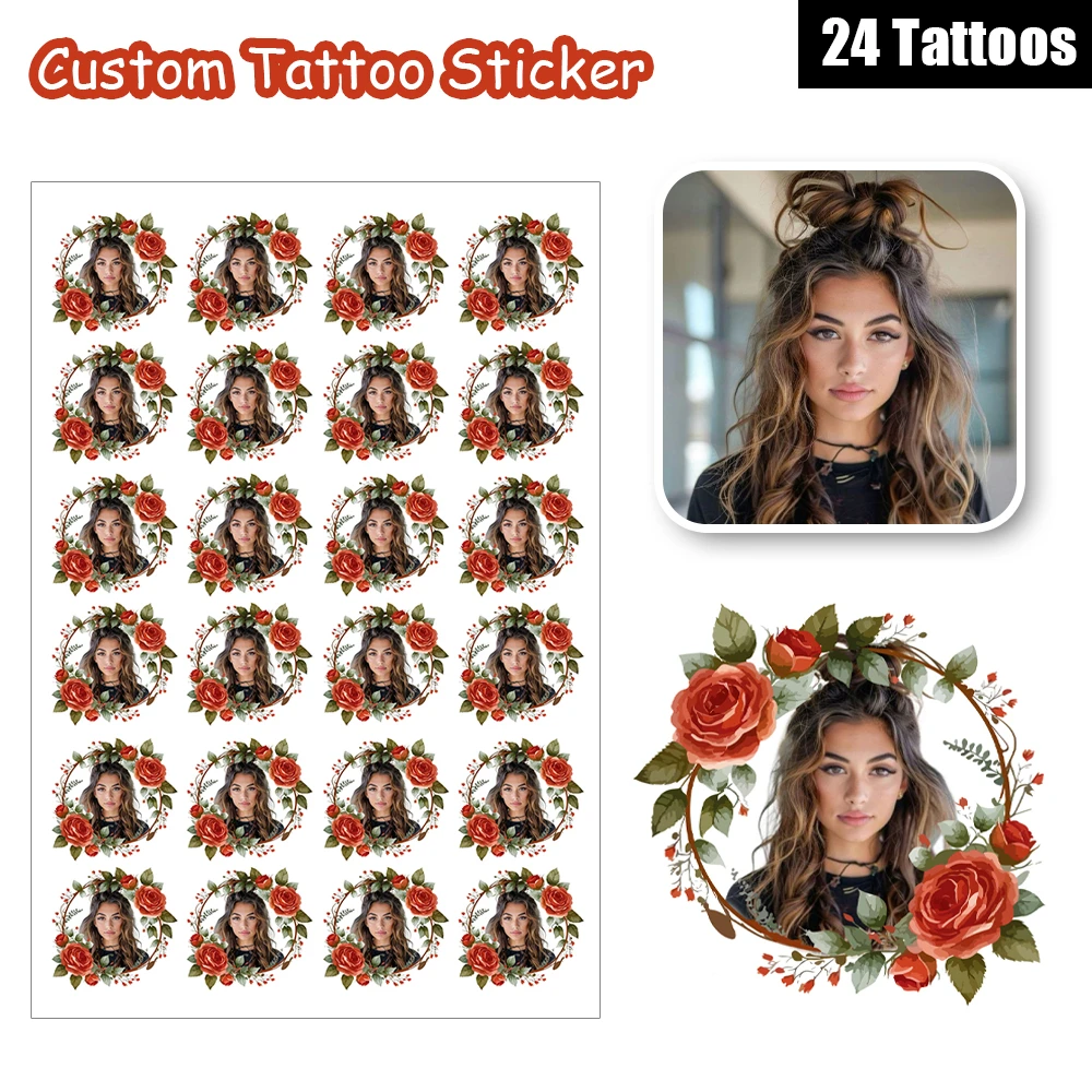 

24 Designs Red Rose Flower Wreath Avatar DIY Customized Personalized Waterproof Temporary Tattoo Sticker DIY Fake Tatoo Fun Gift