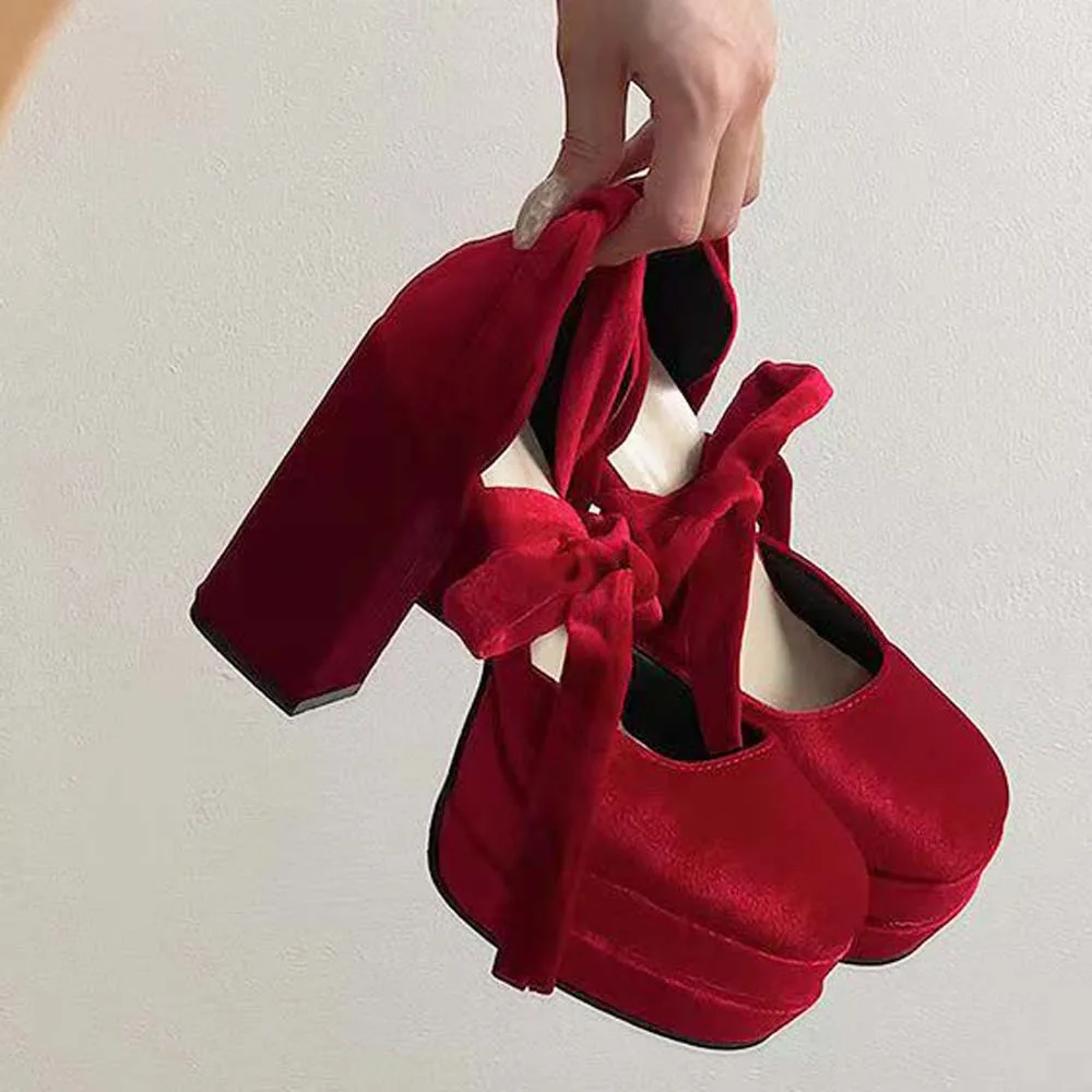 أحذية الشتاء النسائية عيد الميلاد سيدة سانتا كلوز تأثيري أحذية لوليتا عالية الكعب السنة الجديدة حفلة هدية ماري جينس منصة سميكة #5