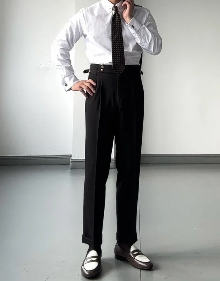 

Мужские костюмы с высокой талией, брюки в китайском стиле, прямые облегающие деловые летние брюки 2024, дешевые элегантные модные брюки для мужчин