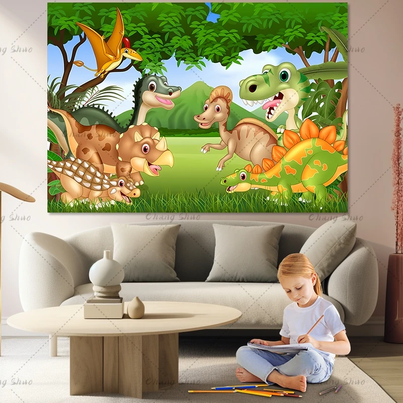 Cartoon Dinosaur Birthday Backdrop Woodland Party Decorations Jurassic World Dino Poster Backgrounds For Baby Shower