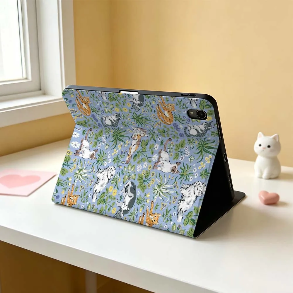 For Apple iPad Pro Mini Air A16 A17 A14 4 5 6 7 6th 12th 9 Gen M5 11 13 M4 Pen Tray Tablet Case Animal Cat Side Face Soft