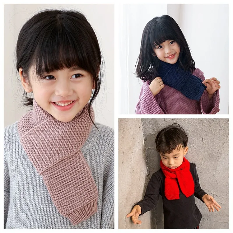 

Kids Scarf Winter Versatile Woolen Scarf Knitted Children Solid Color Warm Scarf