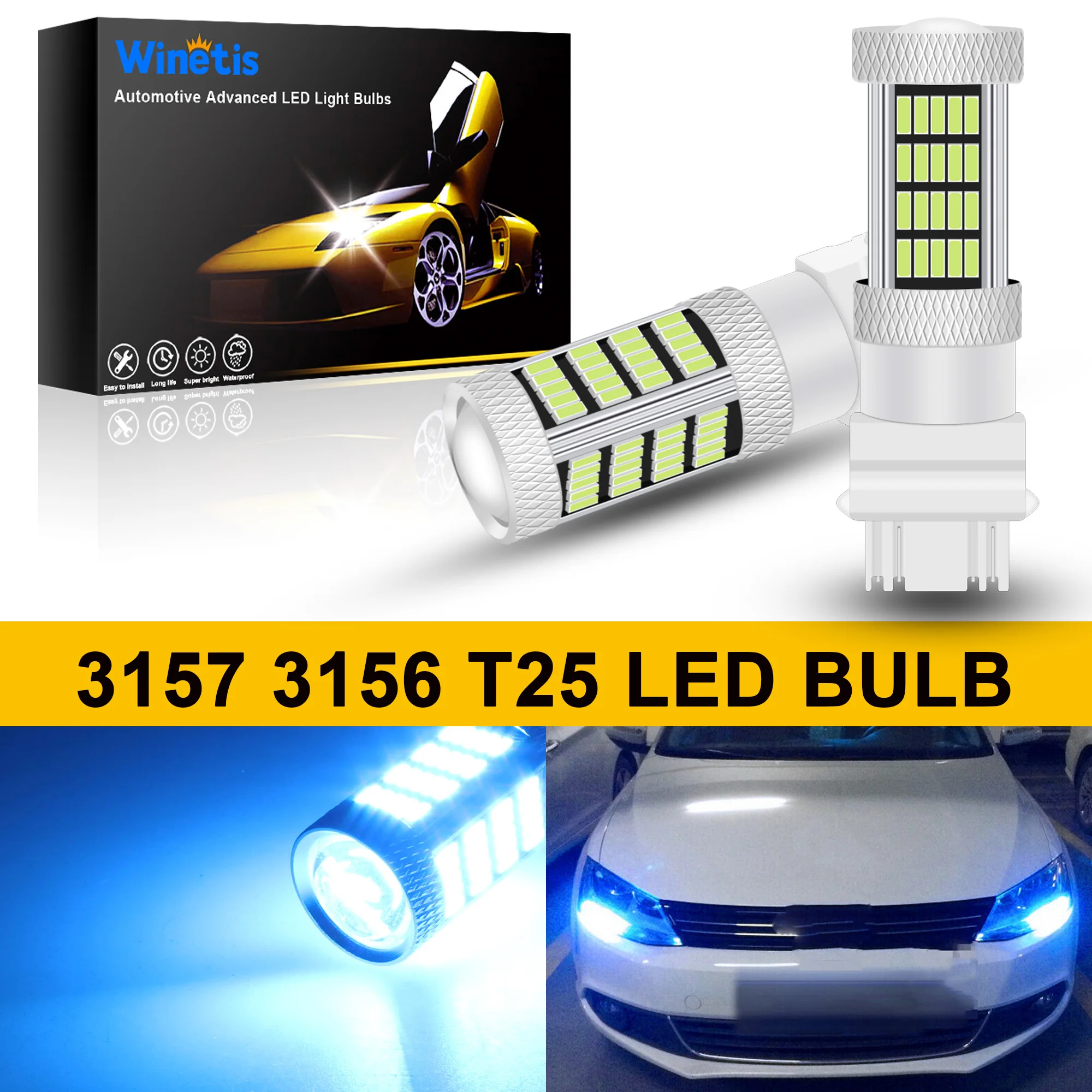 

Winetis 2X 3157 LED Backup DRL Bulbs for Daytime Running Lights Super Bright 3156 3056 3057 4157 3047 4057 3457 8000K Ice Blue