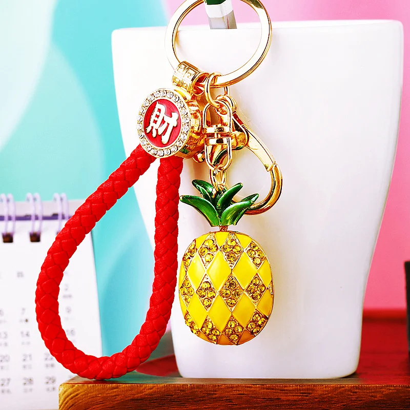 Fine Bag Car Keychain Crystal Korea High-end Pineapple Bag Pendant Small Gift Rhinestone Key Chain