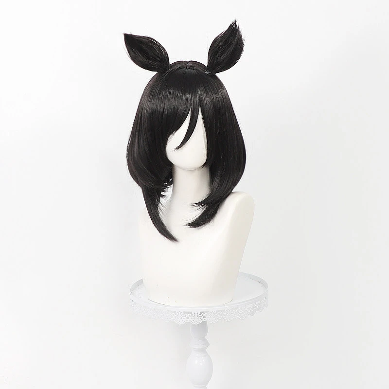 Game Uma Musume Pretty Derby Eishin Flash Cosplay Wig Black Short Synthetic Hair Ears Tail For Women Men Halloween Costume Party