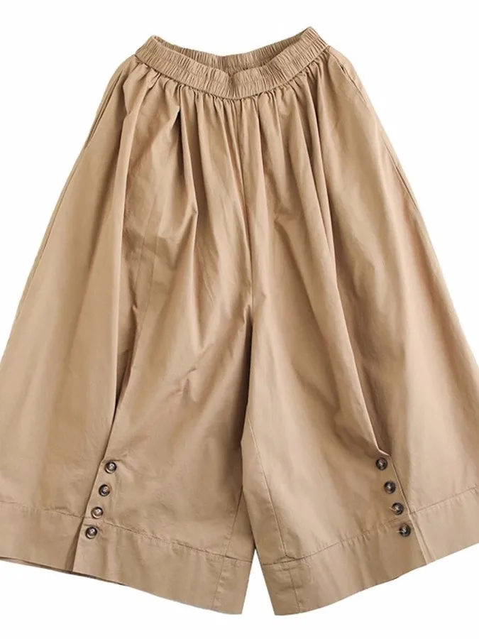 2023 Nieuwe Zomer Retro Artistieke Puur Katoen Casual Broek Vrouwen Elastische Taille Achttien Pendelen Wijde Pijpen Casual Rok Broek