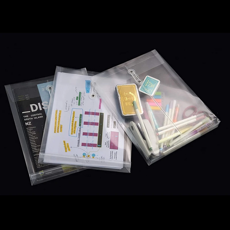 12 Pack Clear Plastic Envelopes Poly Envelopes Expandable Files Document Folders With Button & String Tie Closure A4