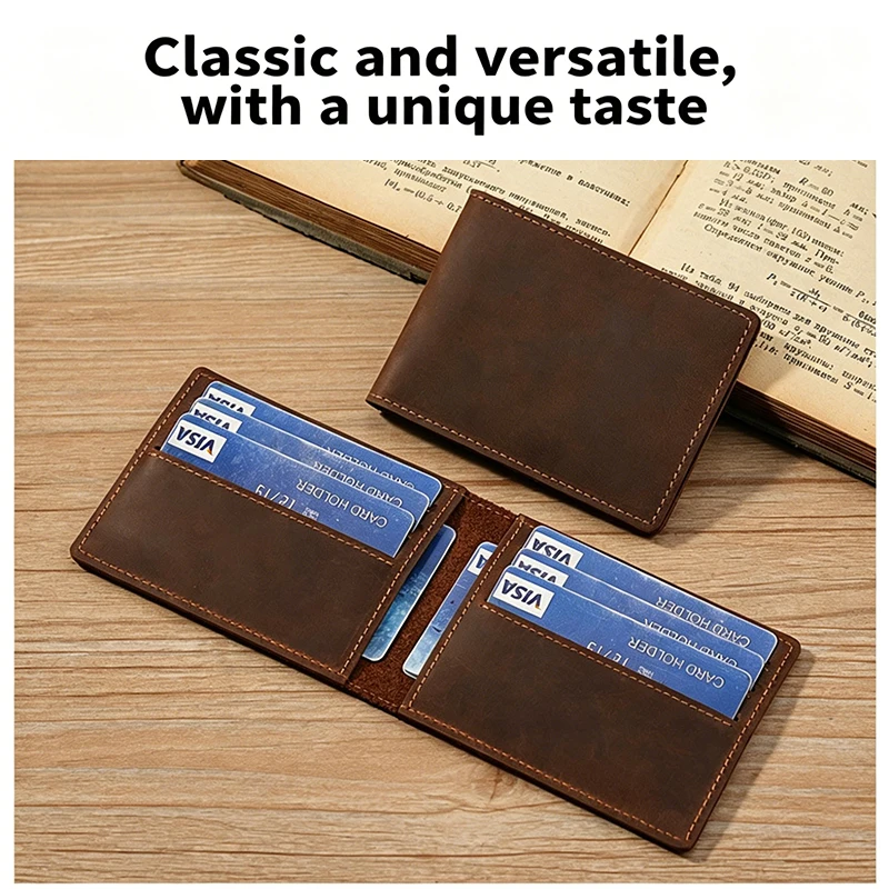 Genuine Top Layer Crazy Horse Leather Card Holder for Men 8 Slots Credit Card Wallet Multi Slot Cowhide Card Case