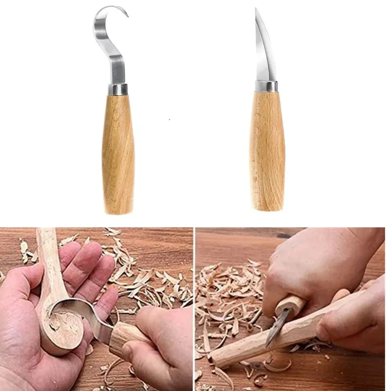 Professional Wood Carving Knife Set with Curved Blade Scraper Carving Tools Woodworking Spoon Durable Crooked Beginners