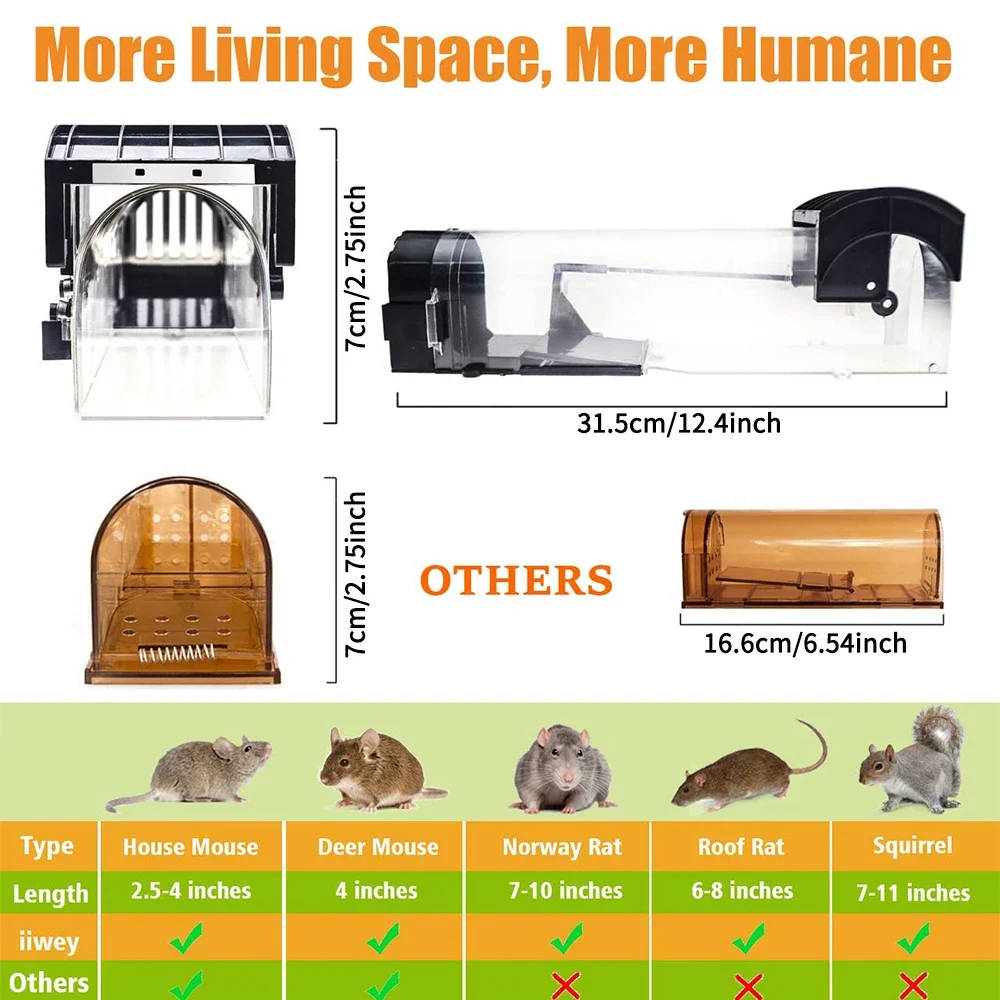 Mouse Catcher Smart Self-locking For Indoor Outdoor Garden Safe Firm Humane Reusable Plastic Rodents Trap Household Mousetrap