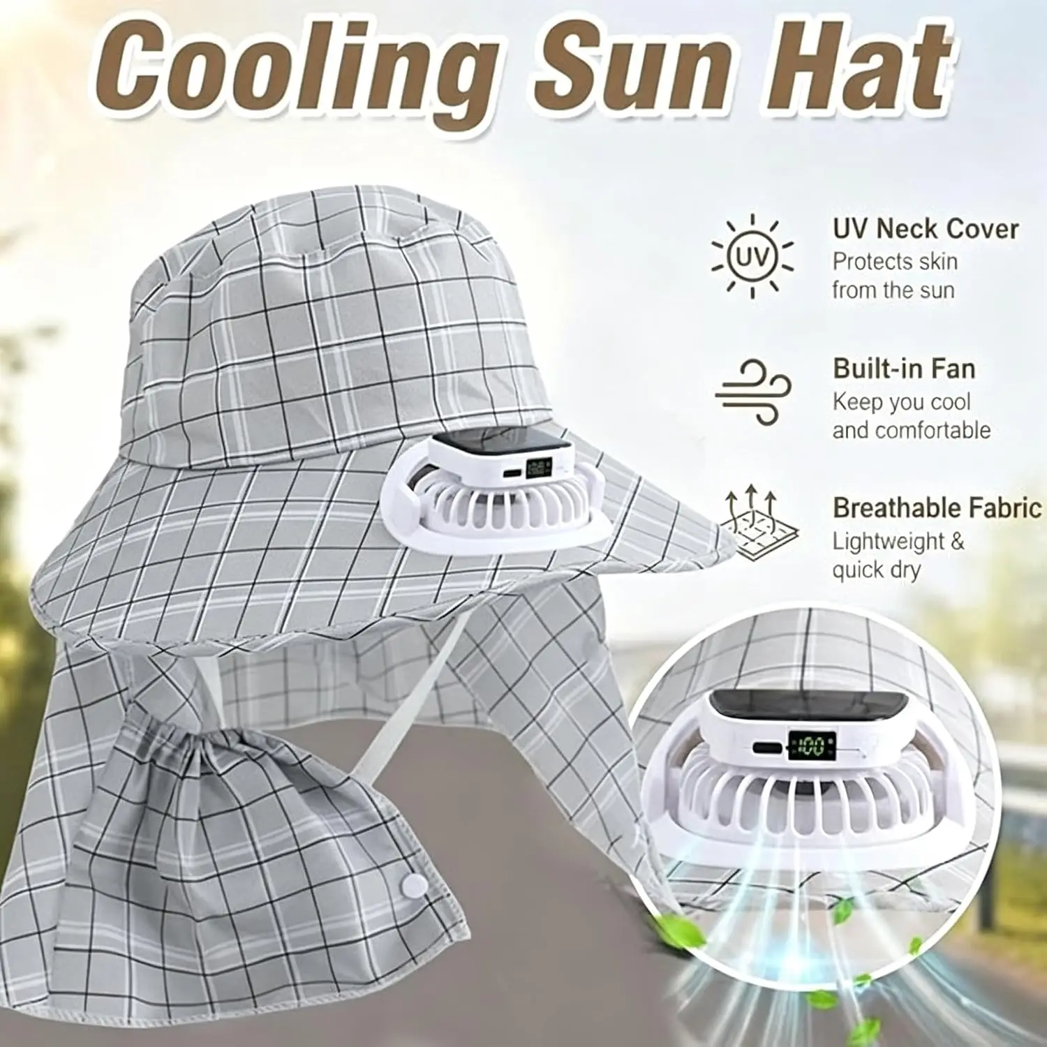 1PC Solar Power Neck Guard Fan Hat USB Rechargeable Fan Hat Summer Outdoor Fishing Camping Farming Sun Visor Hats Dropshipping