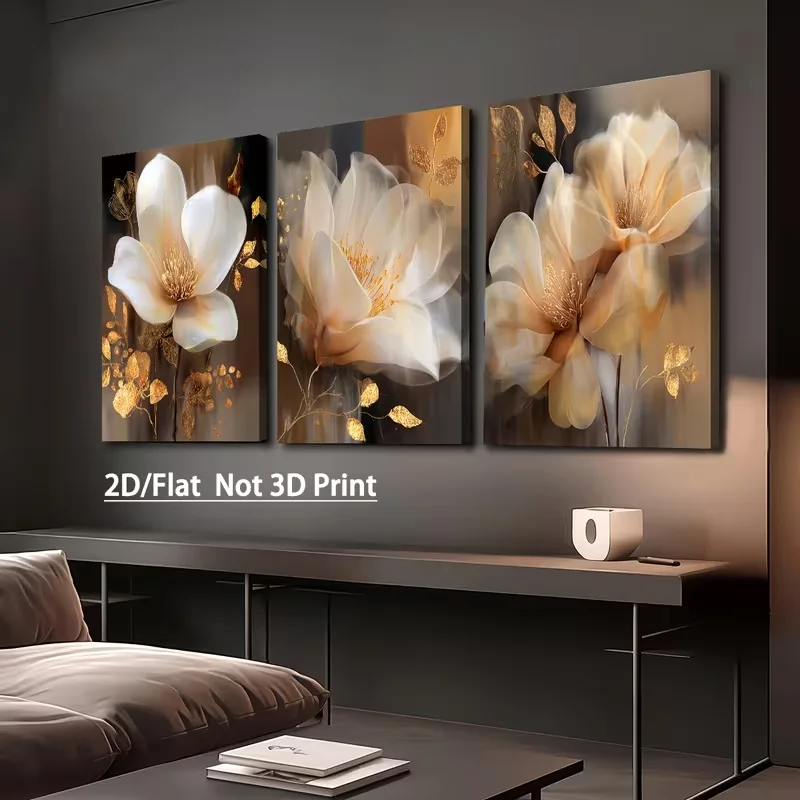 3pcs 2D Flat, Unframed Canvas Painting and Posters, Modern Abstract Flower Art, Home Decor, Wall Art for Living Room, Bedroom