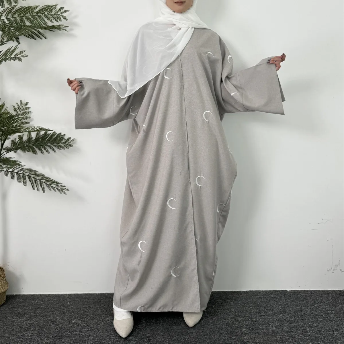 Open Front Abaya Embroidery Long Sleeve Loose Maxi Length Dress Womens Clothing Muslim Cardigan Abayas Out Kaftans Women Jilbabs