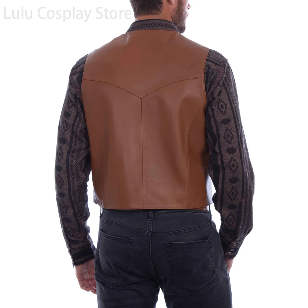 Male Faux Leather Punk Spring Sleeveless Leather Vest Western Mens Gift Holiday Attire Black Biker Motorcycle Hip Hop Waistcoat