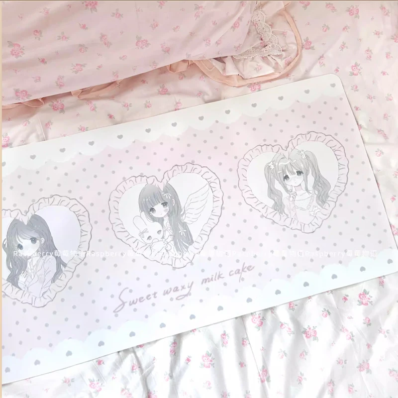 New Anime Kawaii Girl PU Leather Mouse Pad Protector Pink Polka Dots Y2K Mouse Pad Office Desk Mat Waterproof Desk Blotter Pad