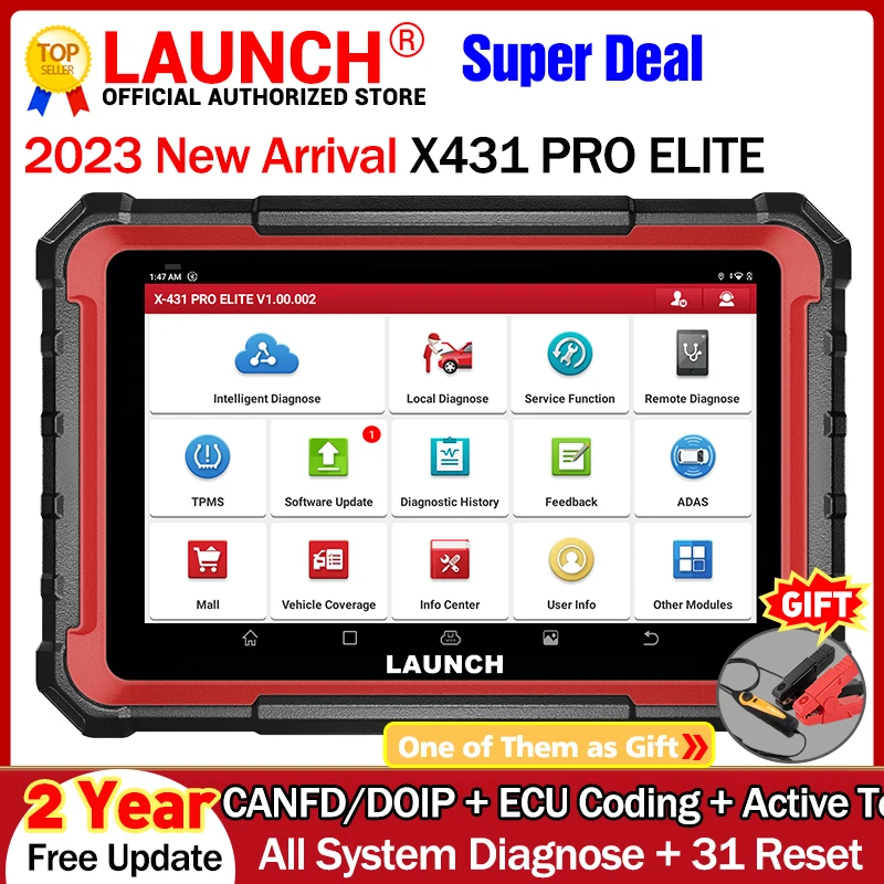 LAUNCH X431 PRO ELITE OBD2 Scanner All System Car Diagnostic Tool ECU Coding Bidirectional CANFD DOIP FCA 31+ Service