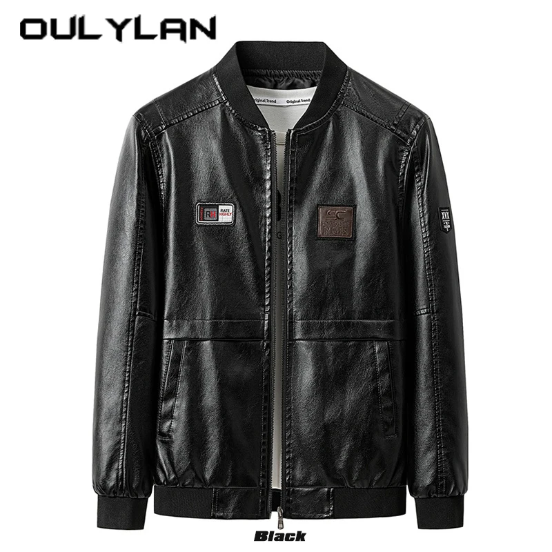 Fashion Men's Leather Jacket Autumn Oversized Slim Motorcycle Riding Suit PU Leather Coat Waterproof Work Clothes Moto Biker Top