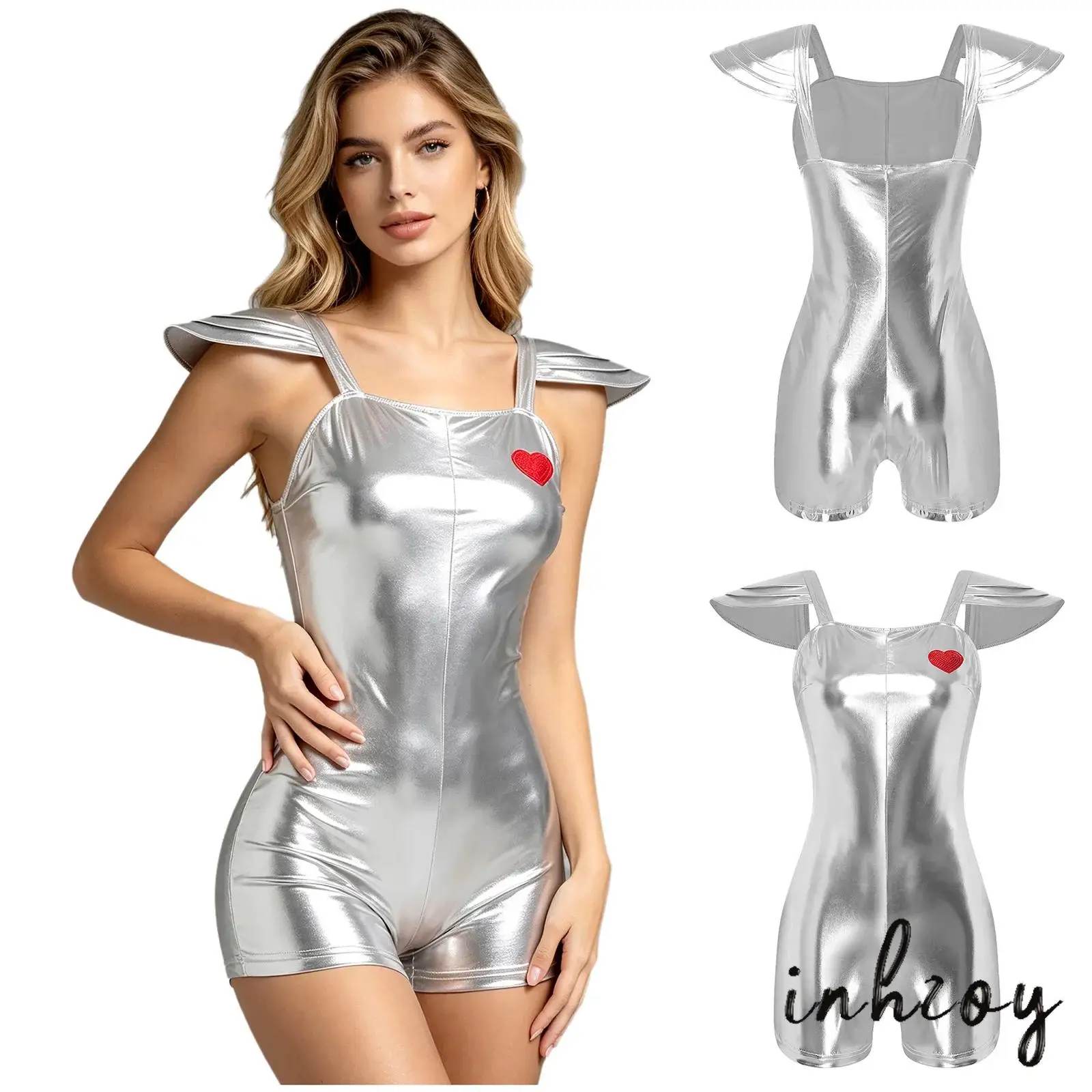 Mono de Baile Disco Jazz para Mujer, con Lentejuelas en Forma de Corazón, Metálico, de Varias Capas, con Mangas Cortas, para Halloween, Carnaval, Fiestas de Disfraces