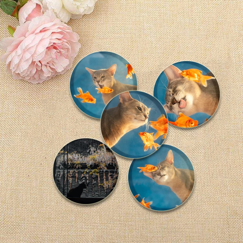 Broche engraçado bonito do gato e do cão, Pinos de botão simples, Broche redondo criativo do animal de estimação, Emblema de ornamento elegante diário, Presentes ideais para amigos, 32mm, 44mm, 58mm