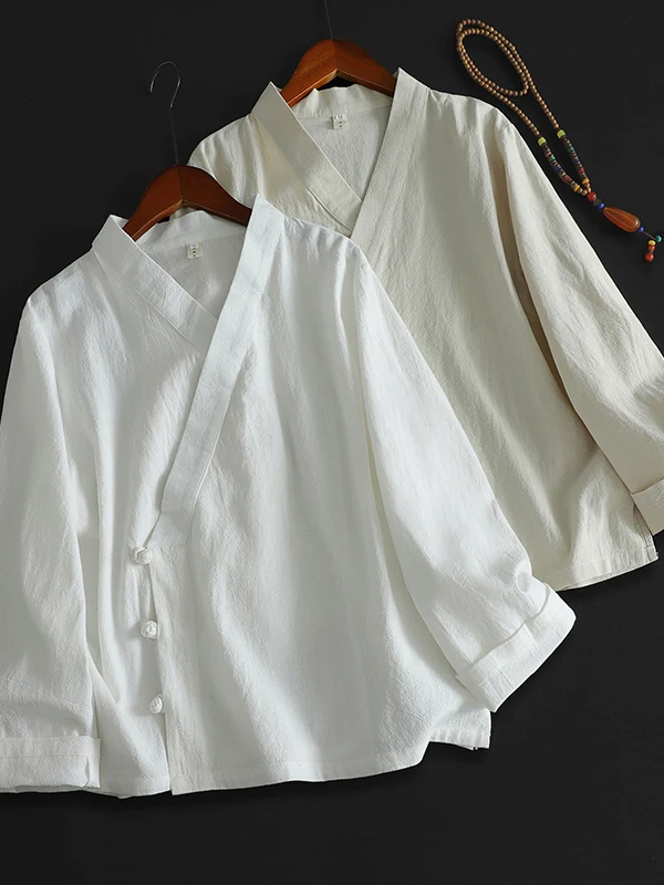 Spring Autumn Chinese Style Shirt with Button Collar Traditional Hanfu Reformed Large Size Women's Fashionable Cotton Blend Top