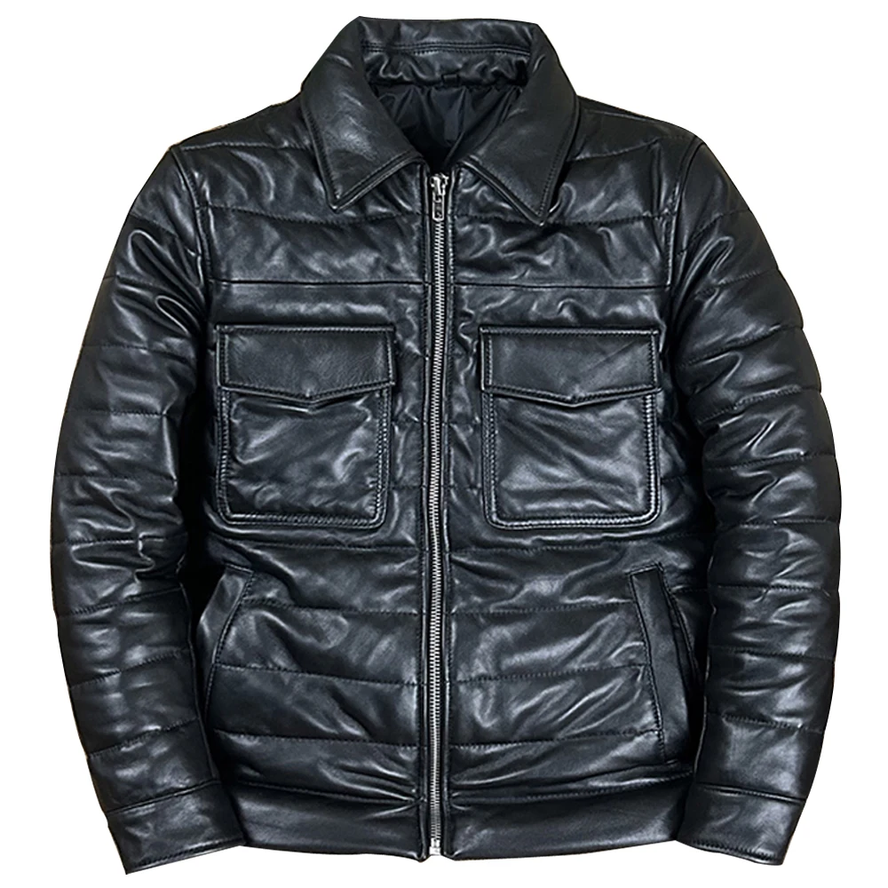 

Пуховик мужской из натуральной овчины, Модная легкая куртка в итальянском стиле на утином пуху, осенне-зимняя одежда