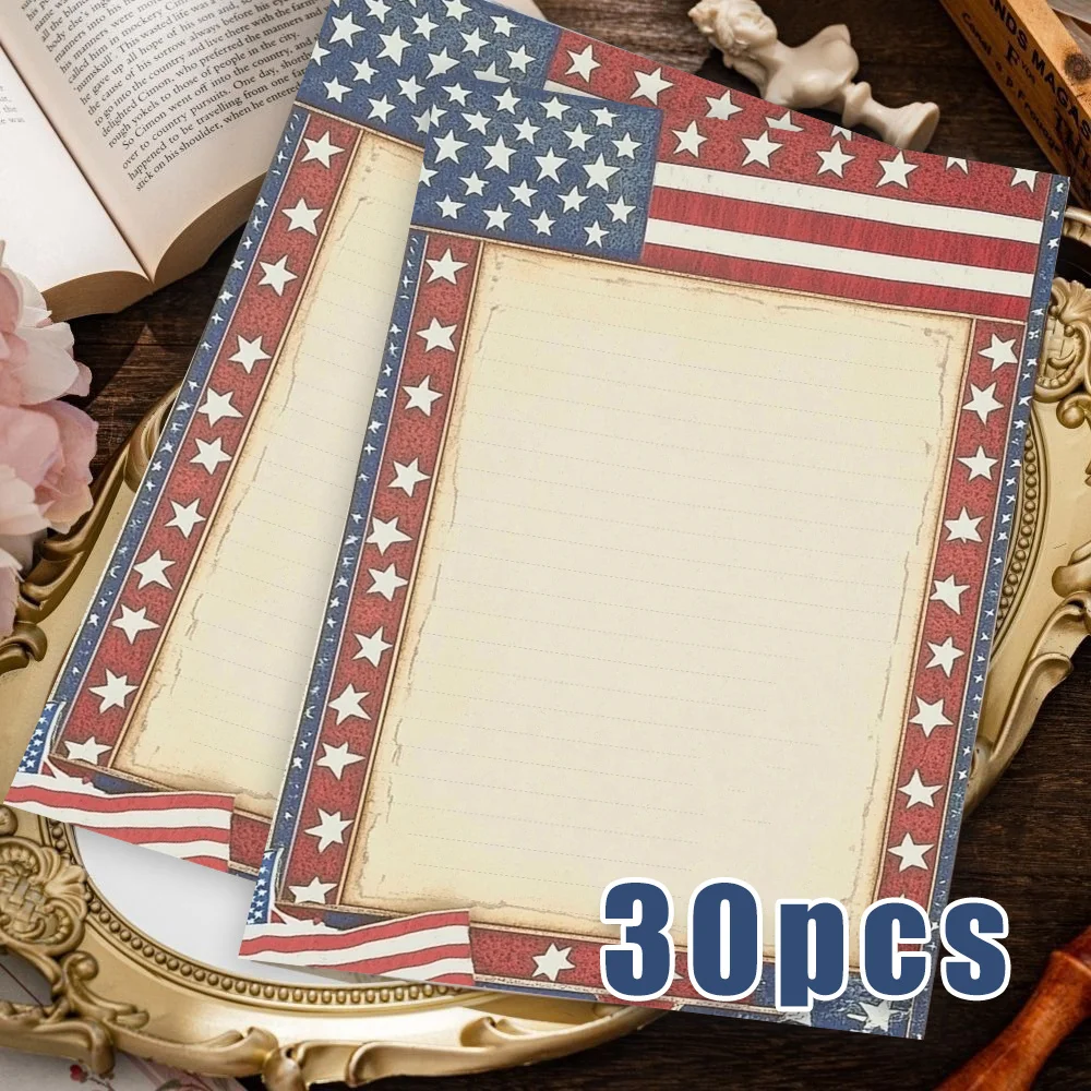 30 Sheets, B5 Vintage American Flag. Theme Writing Paper, Lined, No Glue, Very Suitable For Notebooks, Memos, And Stickers