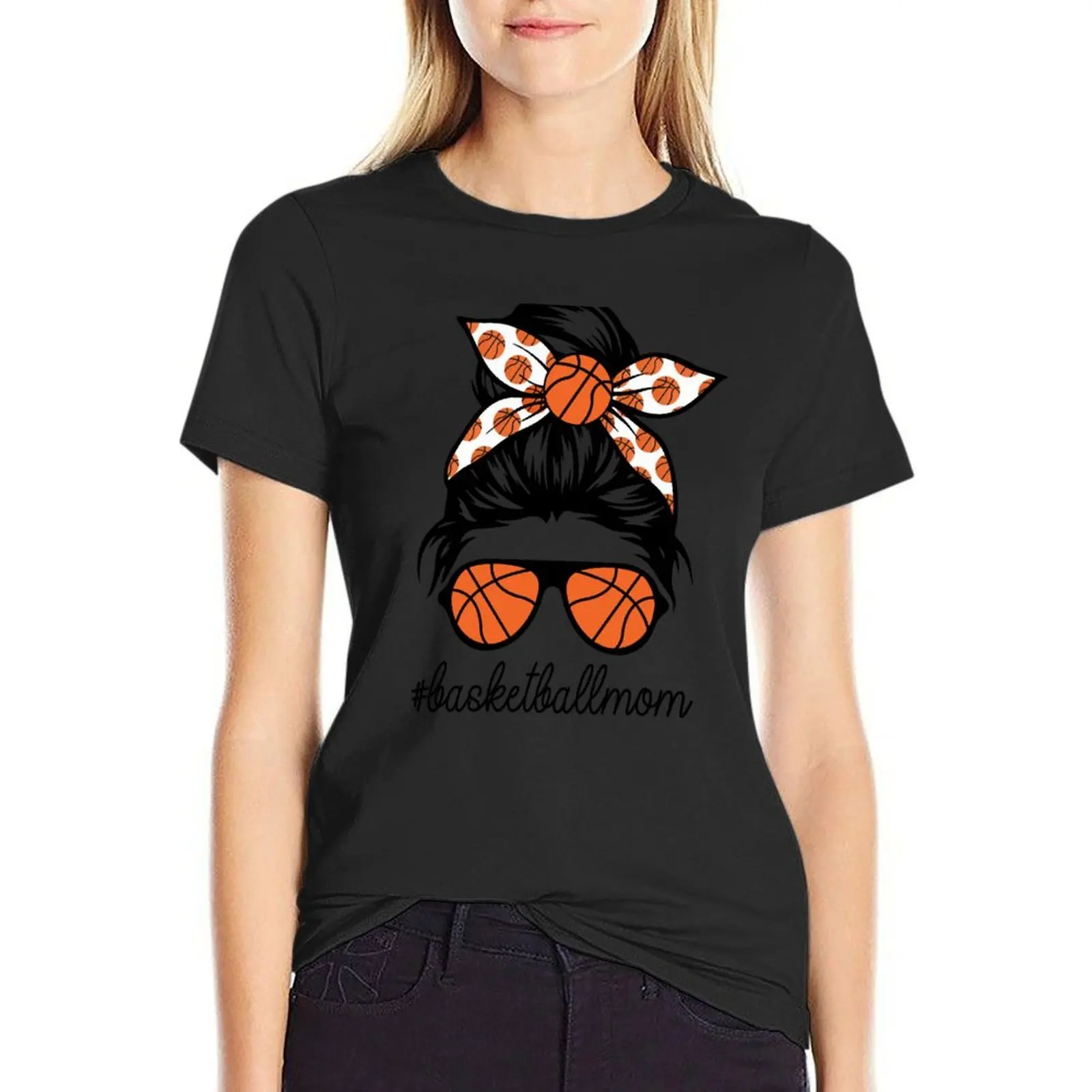 

Bleached Basketball Mom, Messy Bun Player Mom Mother's Day T-Shirt customizeds animal prinfor white t-shirts for Women