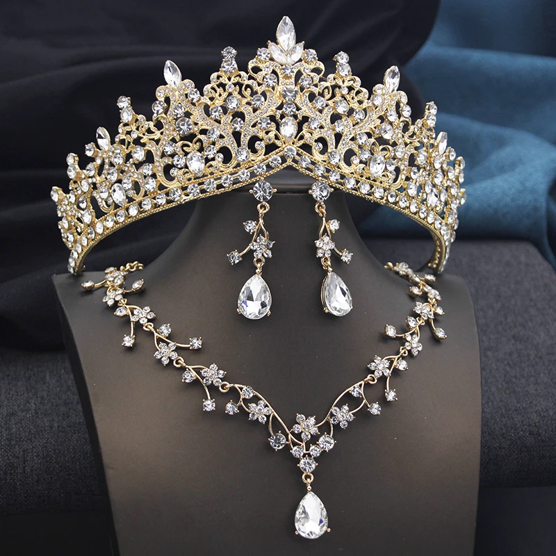 3Pcs Crown Bridal Jewelry Sets for Women Purple Colors Tiaras and necklace earrings Prom Birthday Wedding Tiaras and Crowns Set