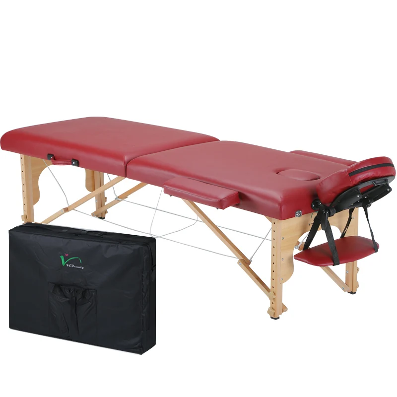 

Folding massage bed PVC leather beech wood legs 5 cm foam customizable available massage table