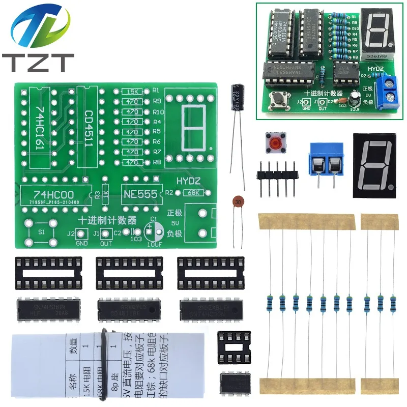 DY Kit Two Digit Decimal Counter CD4518 Kit Two 2 Bit Bigit Training Counter Parts 5V Electronic Project Teaching Suit