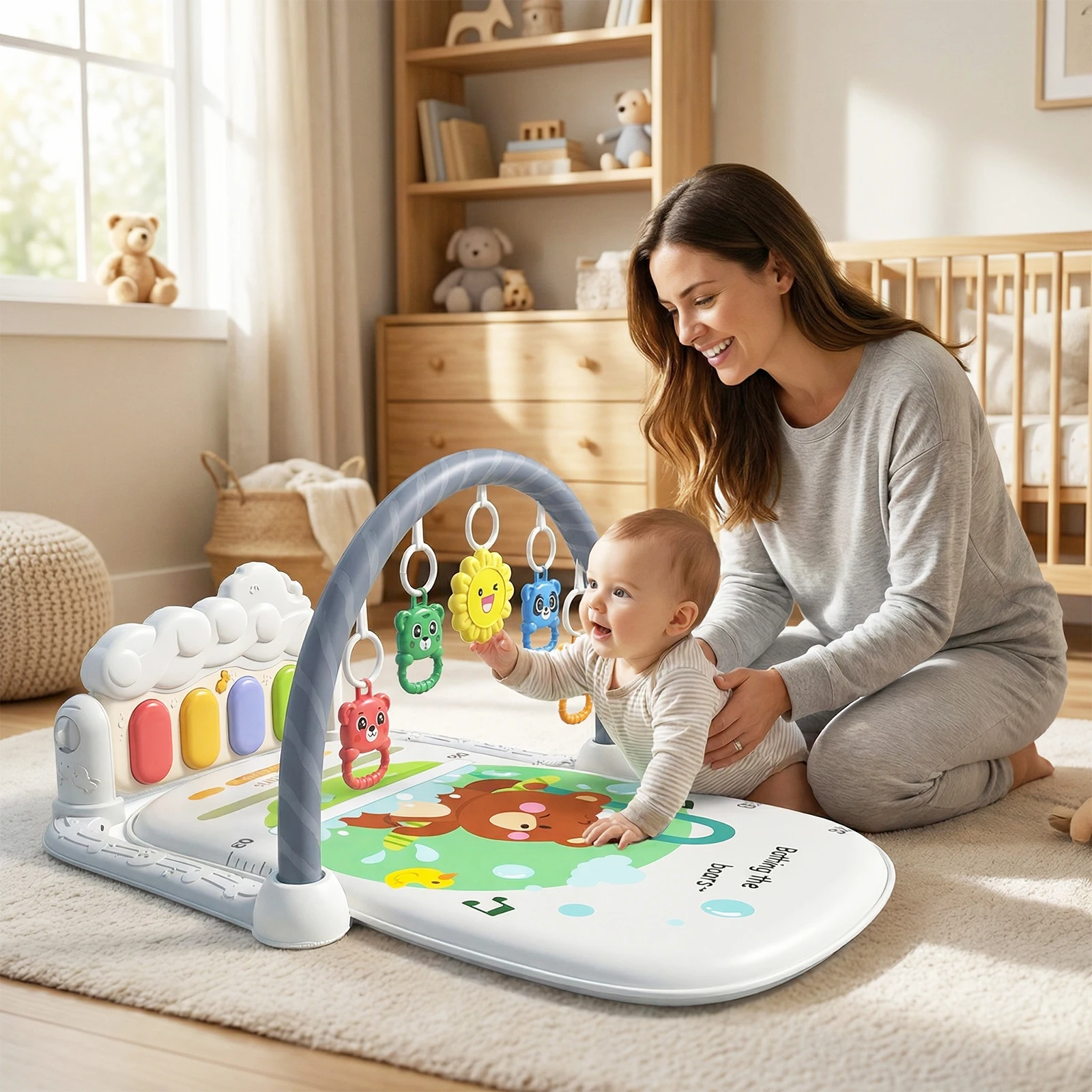 Animated and Cute Baby Gym Mat, Baby Piano Gym Mat with Musical Activity Center, Pair Mat