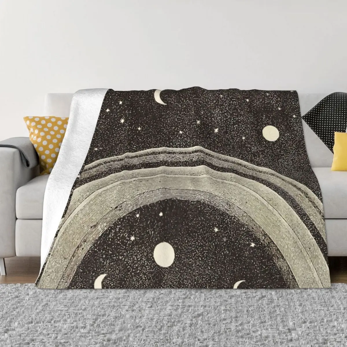 Cobertor Decoração De Flanela Anéis De Saturno Estrelas Lua Colcha De Casa Portátil