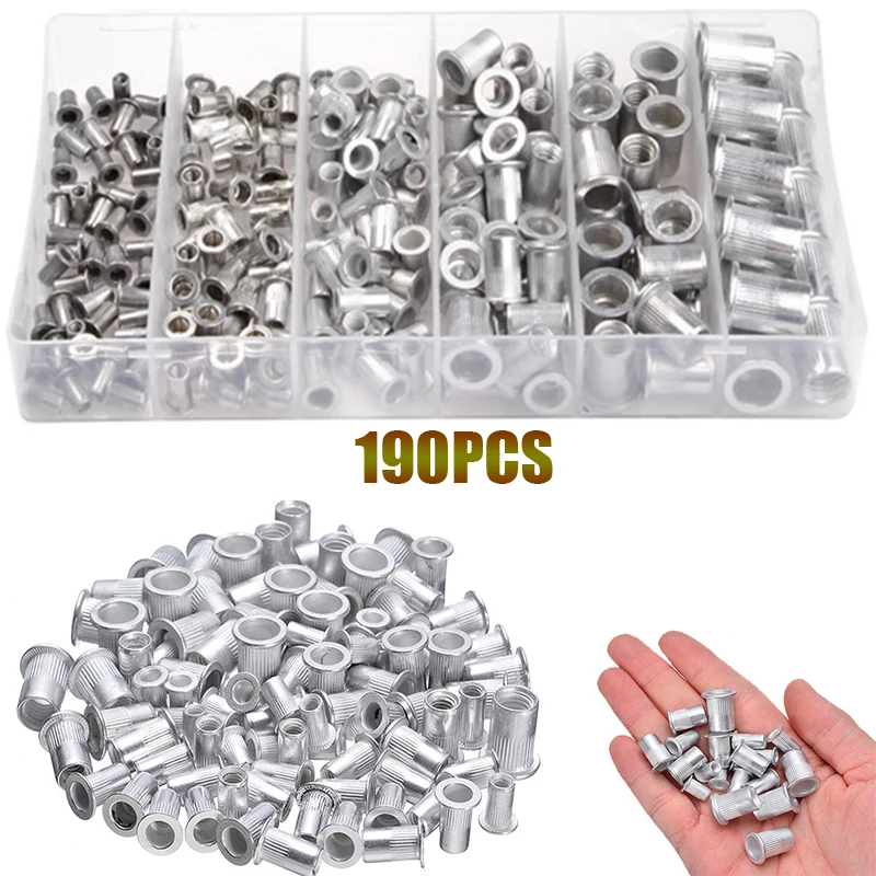 

190pcs M3 M4 M5 M6 M8 M10 Aluminum Flat Countersunk Head Rivet Nuts Rivnut Nutsert Cap Thread Insert Rivet Nut Tool Set