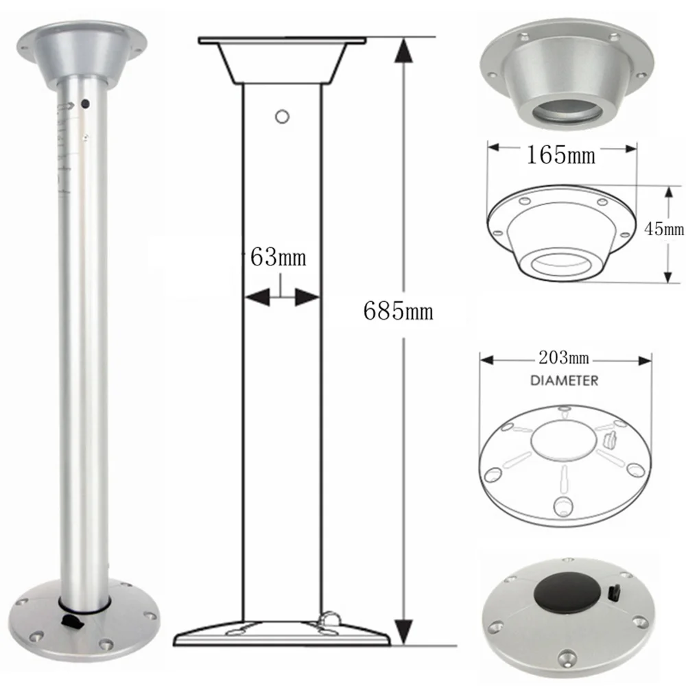 Aluminum Fixed Height Table Mount Leg Pedestal 27 Inch 685mm For Boat Marine Caravan