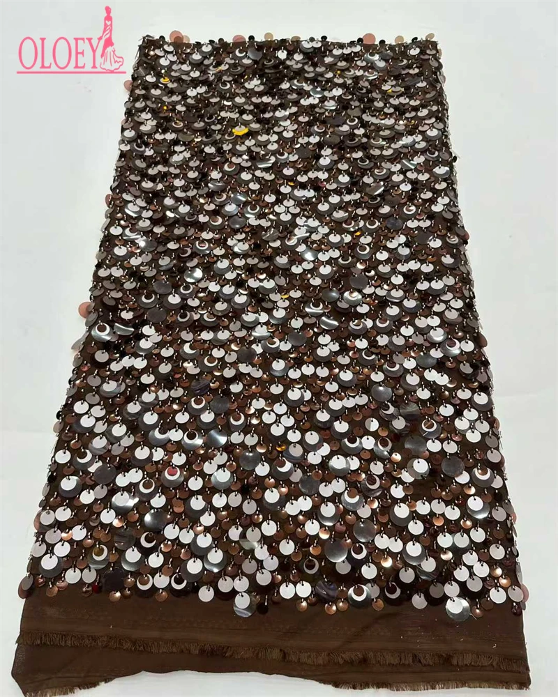 OLOEY  French Mesh Embroidery Sequins Lace Fabric High Quality African Tulle Lace Nigerian Sequins Fabric For Women Dresses