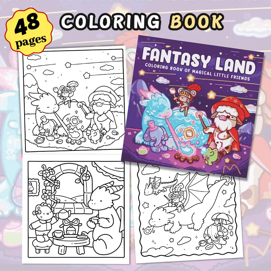 판타지 랜드 색칠하기 책: 신화 속 생물들의 판타지 세계를 탐험해 보세요. 휴식을 취하고 창의력을 발휘하는 훌륭한 방법입니다.