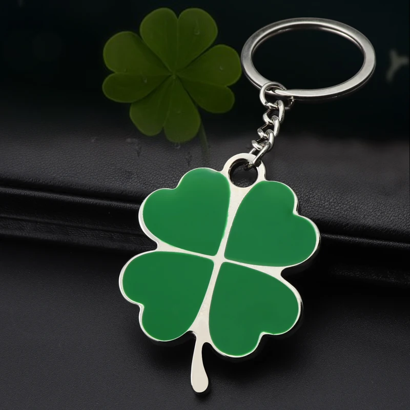 Plant Metal Four Leaf Clover Key Chain Custom Logo Succulent Potted Plant Leaf Flower Grass Key Ring Enamel Keychain accessories