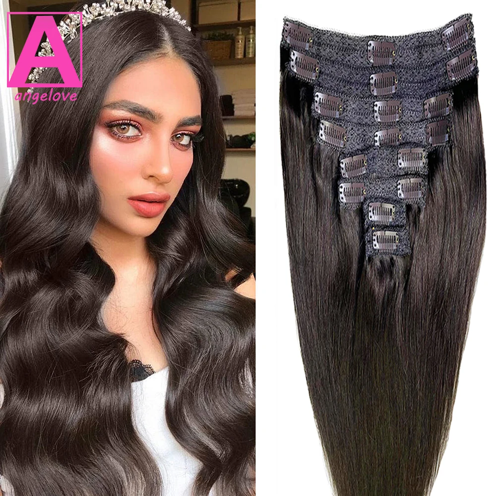 Extensiones de cabello humano liso para mujer, pelo virgen brasileño con Clip, n. ° 2, 8/piezas, con 18Clips, 100% g, 120