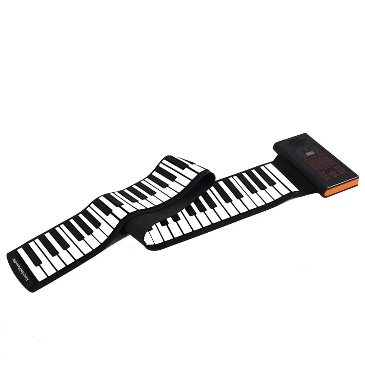 Rechargeable BT Silicone Hand-rolled Piano with Trumpet 61 Keys Foldable Piano Keyboard Beginner Music Teaching Birthday Gift