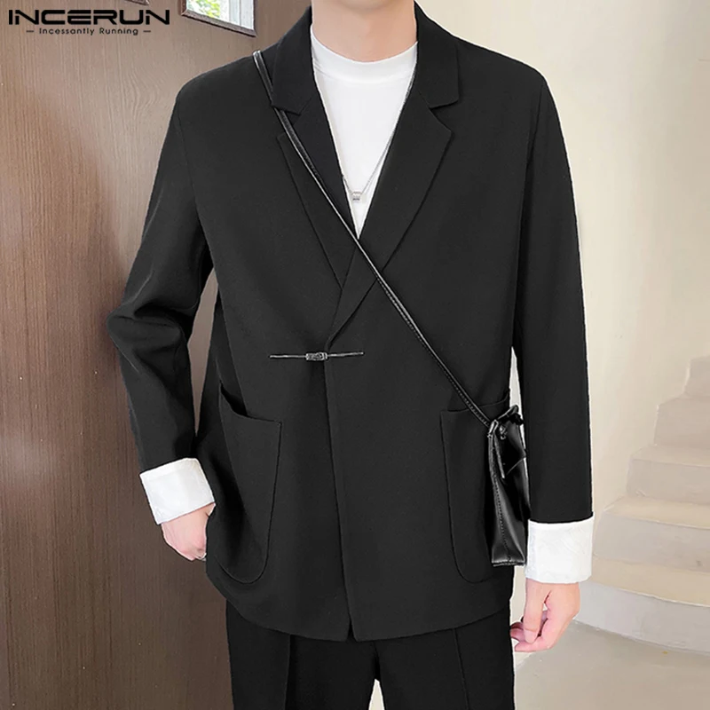 INCERUN Tops 2024 New Men's Personality Patchwork Cuffs Solid Suit Coats Fashionable Male Comfortable Long Sleeved Blazer S-5XL