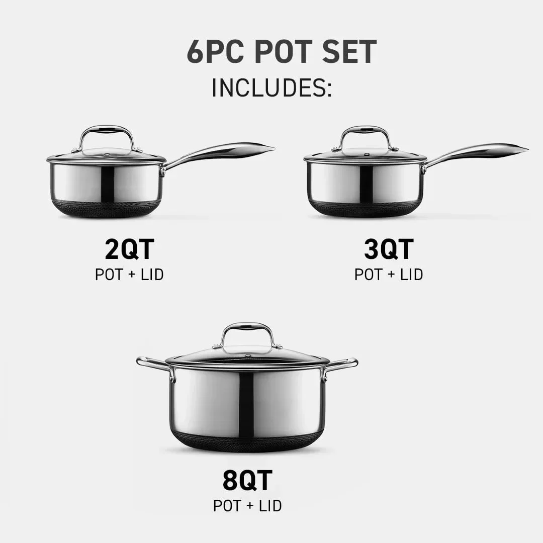 Hybrid Cookware Set w/ Lids Stainless Steel Wok Kitchenware 3-ply Stainless Steel Honeycomb Non Stick Cookware Set