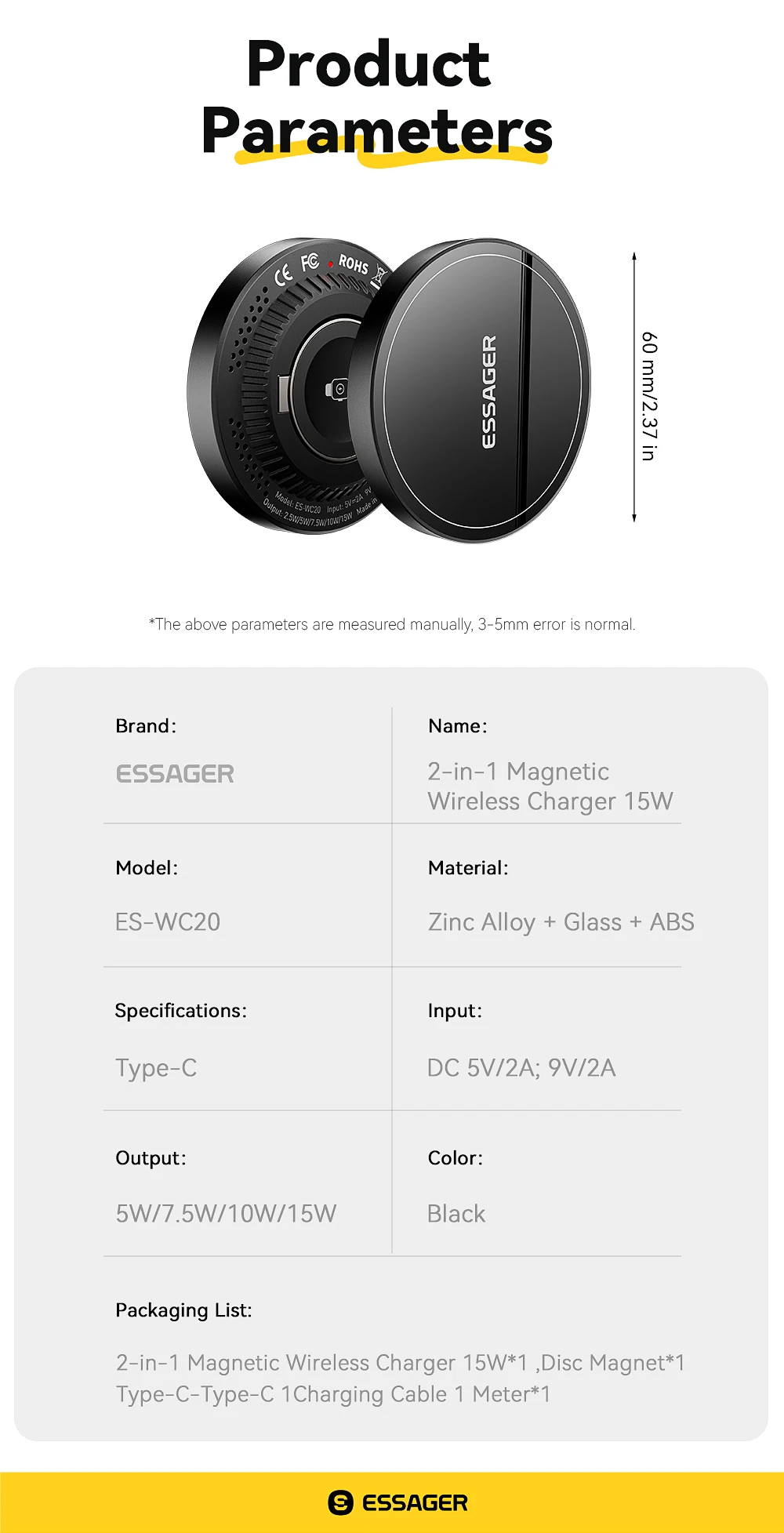 Essager 2-in-1 Magnetic Wireless Charger 15W With Holder Portable Fast Charging For iPhone 16 15 14 Pro Max iWatch Huawei Xiaomi